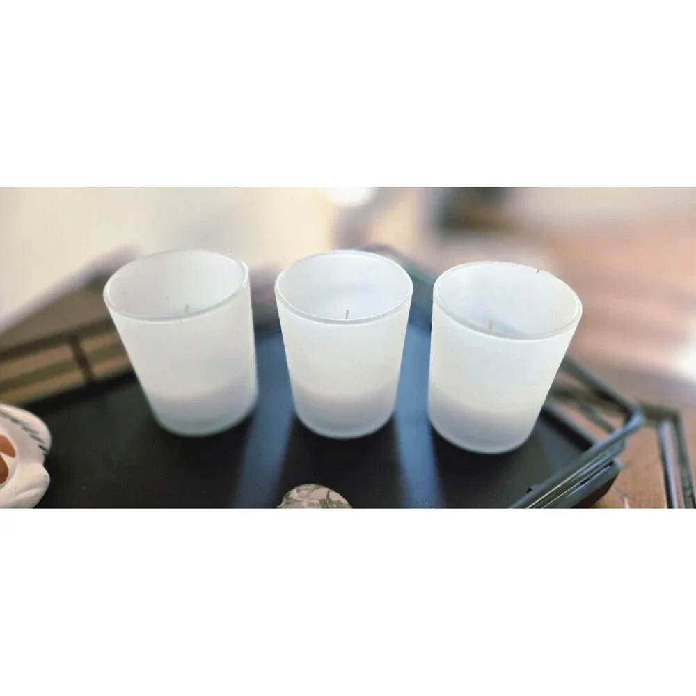 White Frosted Glass Tea Light Candles – Set of 3, Unscented, Home & Event Decor